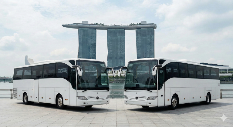 45 seater bus and 49 seater private bus charter Singapore.